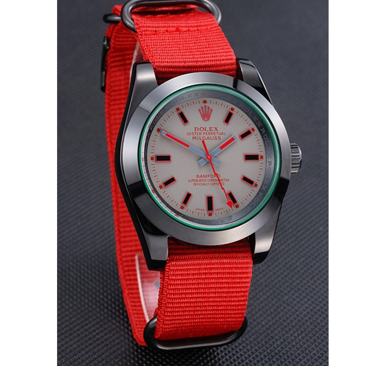Aaa replica watch Red Milgauss Strap 622002 Bamford Rolex Nylon 0823